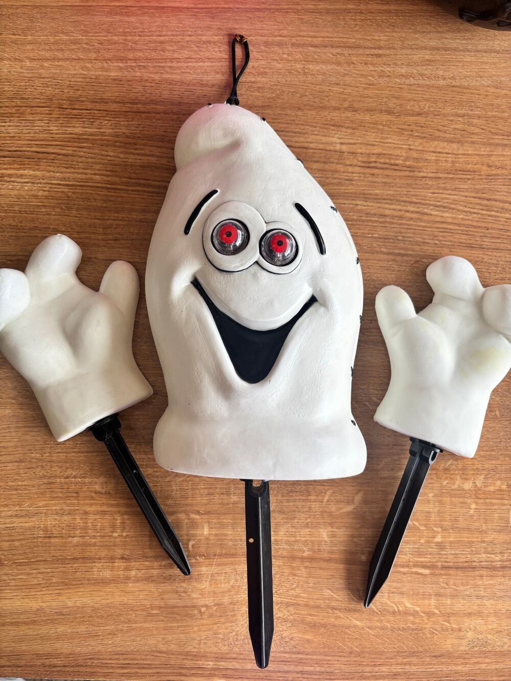 Vintage Paper Magic Blow Mold Ghost Head + Hands Glowing Eyes Yard Decor Stakes